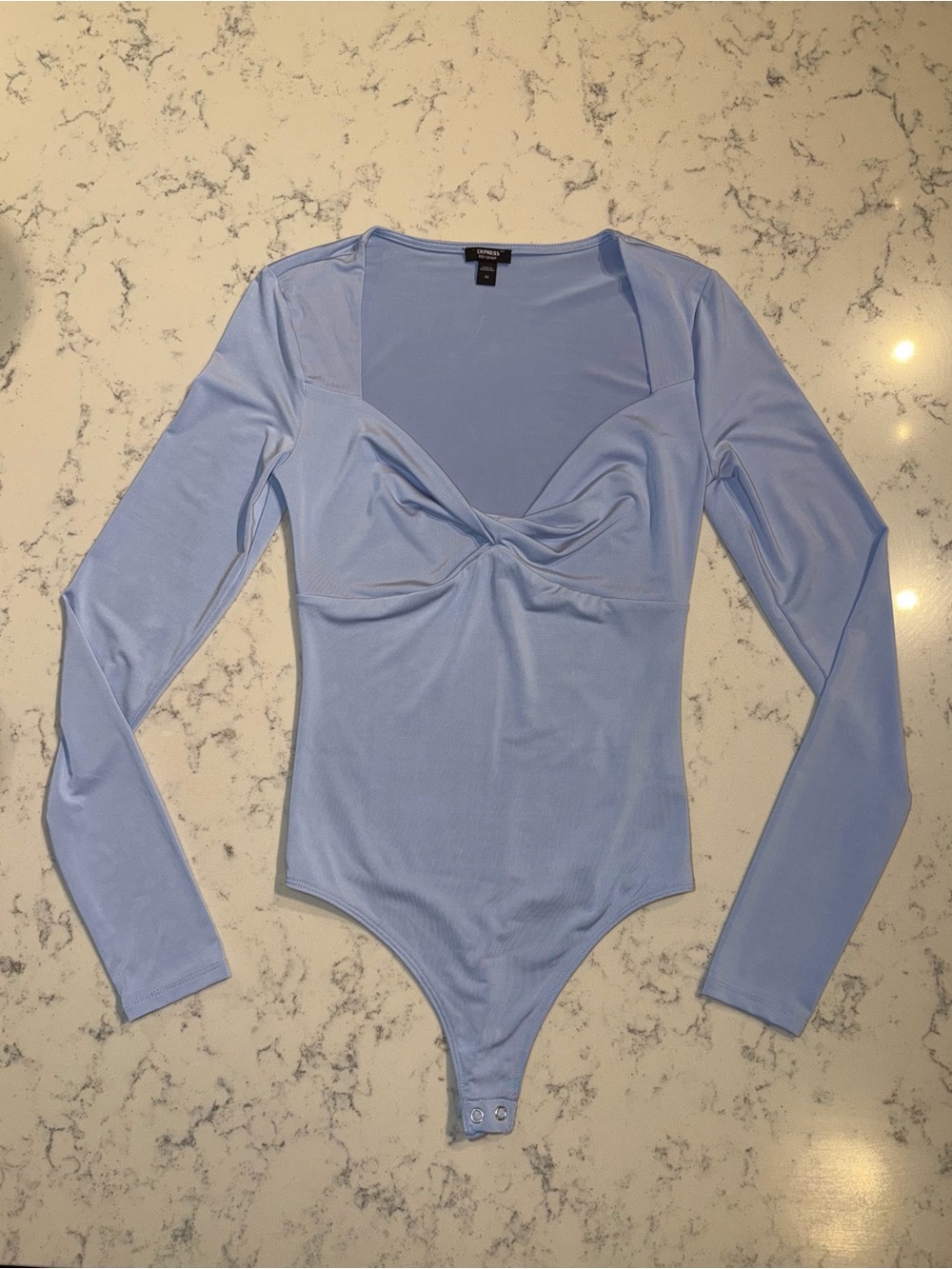 EXPRESS Body Contour Twist Front Long Sleeve Bodysuit Lavender Blue - XS